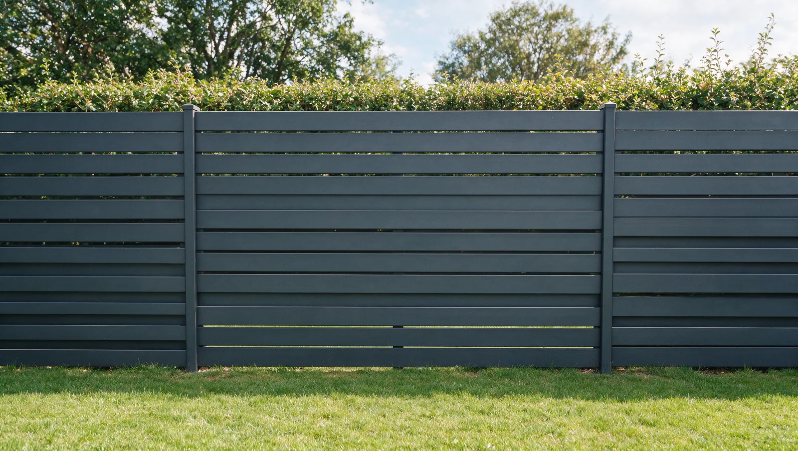 Horizontal board galvanized fence in graphite